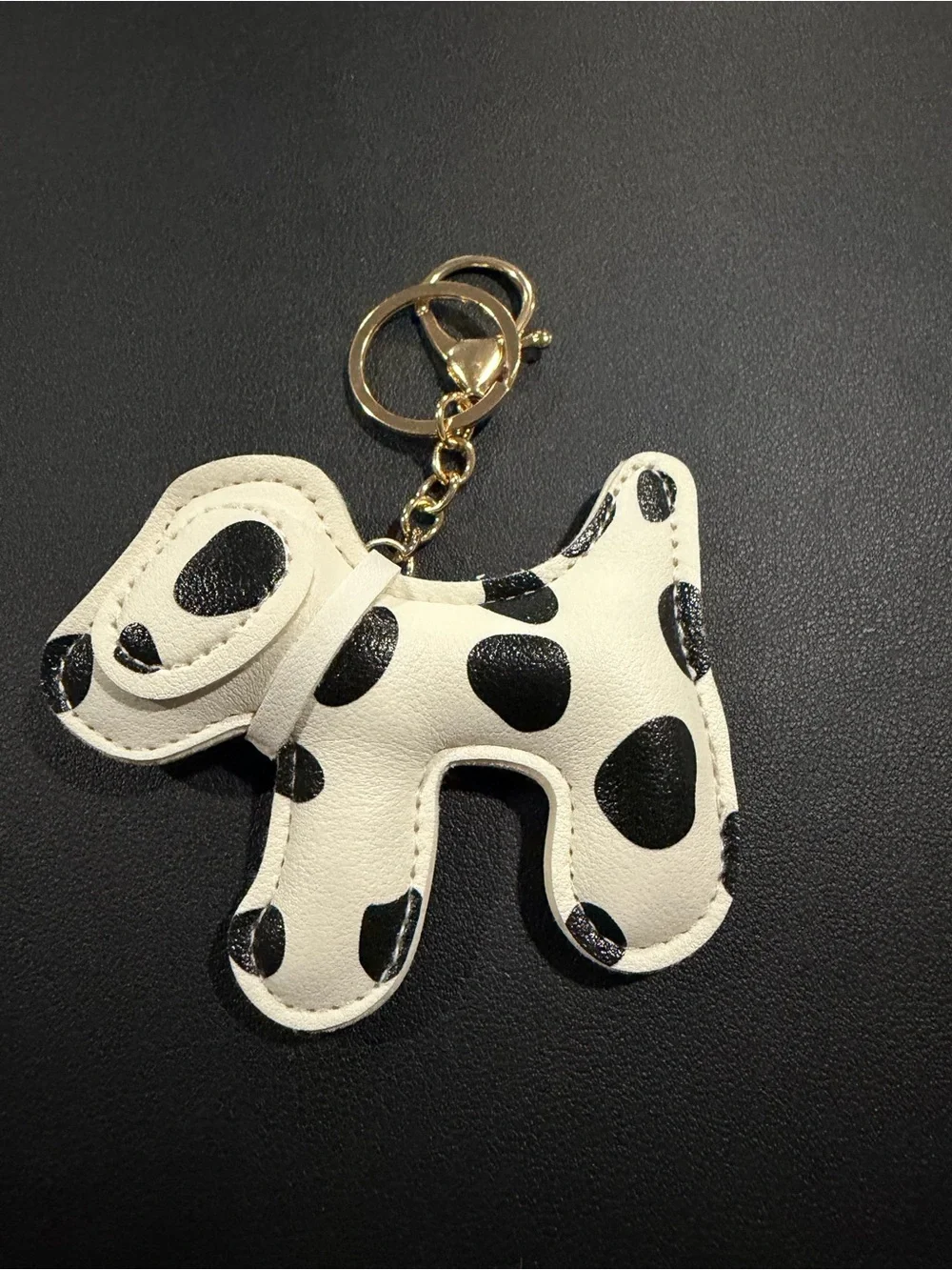 Spotted Dog Keychain Charm in White and Black